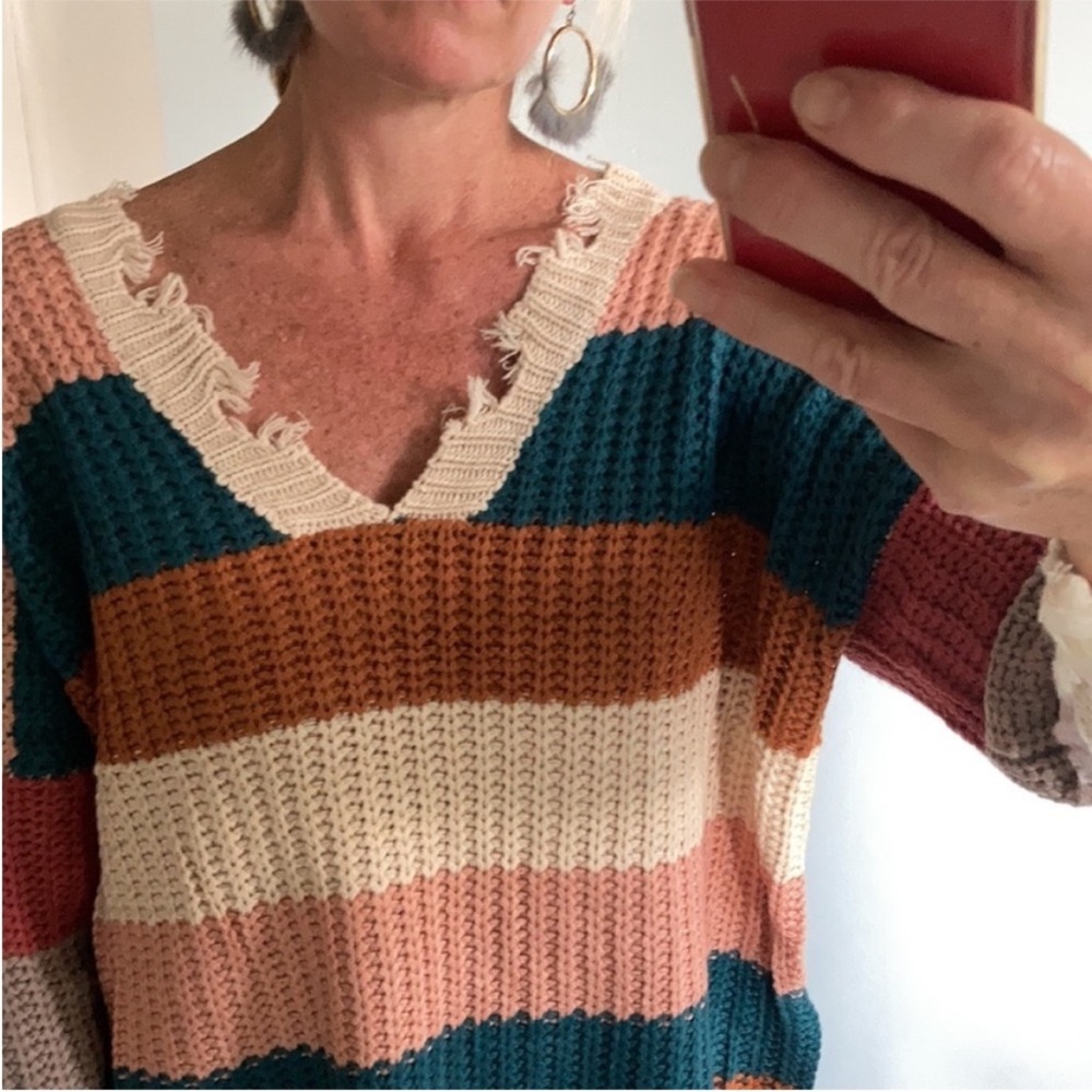 Oversized, Distressed Striped Sweater - Picture 7 of 9